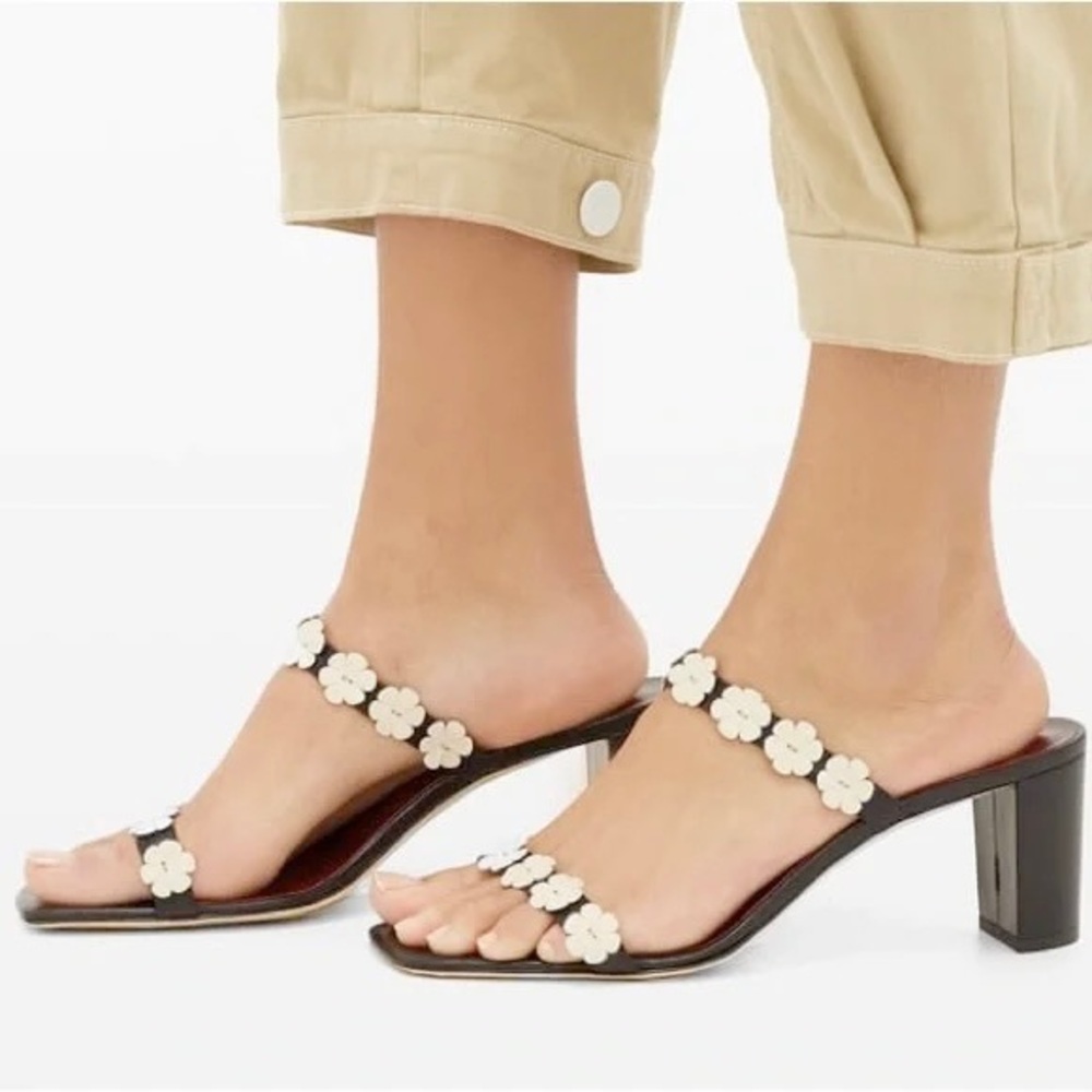 New Staud Y2K Leather Floral Strap Heel Sandals | NWOT
